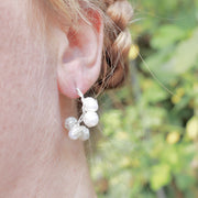 Crocheted Silver Pearl Hoop Earrings